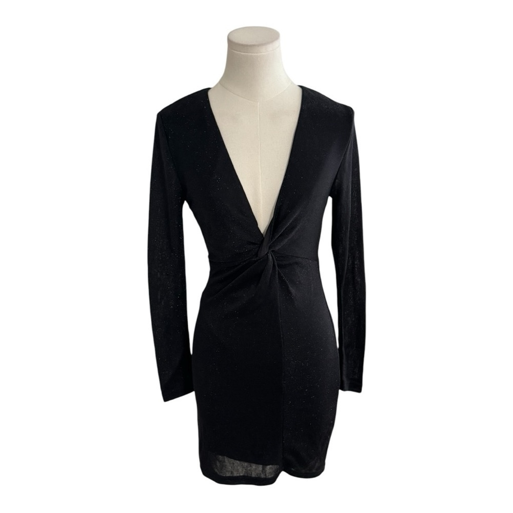 PRINCESS POLLY Black Jai Mini Dress Sparkleā BodyCon Party Size 6 V Neck Wedding - Picture 2 of 12